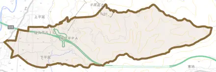 下平尾とその周辺の地図。町の範囲を重ねている