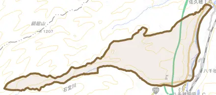 大字畑とその周辺の地図。町の範囲を重ねている
