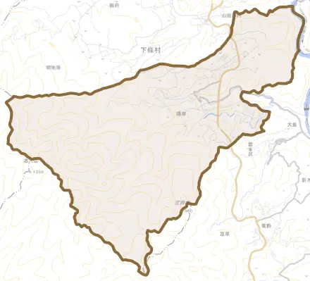 陽皐とその周辺の地図。町の範囲を重ねている