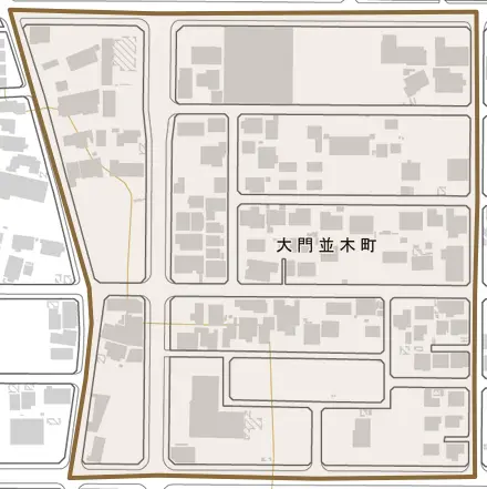 大門並木町とその周辺の地図。町の範囲を重ねている