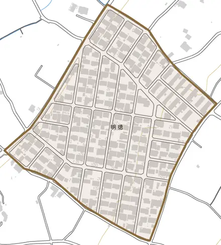 明徳とその周辺の地図。町の範囲を重ねている