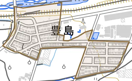 豊島とその周辺の地図。町の範囲を重ねている