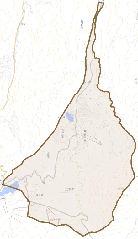 大字芦田八ケ野とその周辺の地図。町の範囲を重ねている