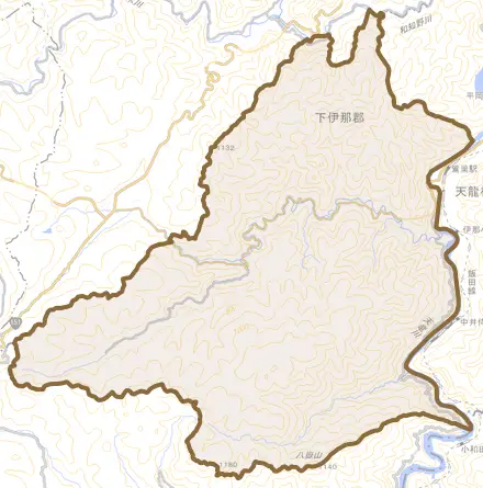 神原とその周辺の地図。町の範囲を重ねている