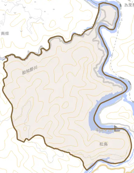 長島とその周辺の地図。町の範囲を重ねている