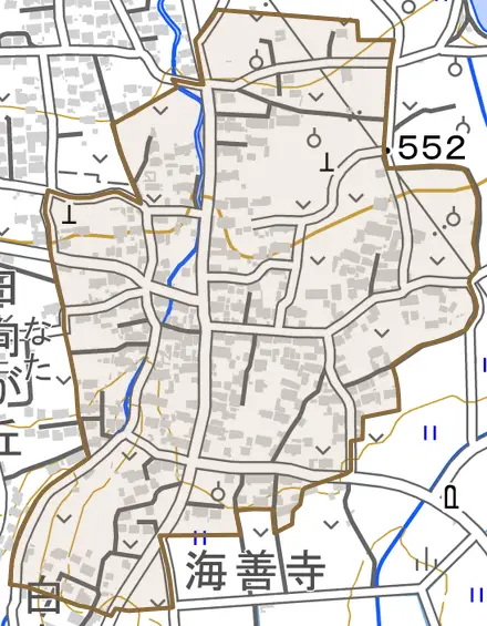 海善寺とその周辺の地図。町の範囲を重ねている