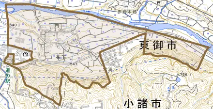 布下とその周辺の地図。町の範囲を重ねている