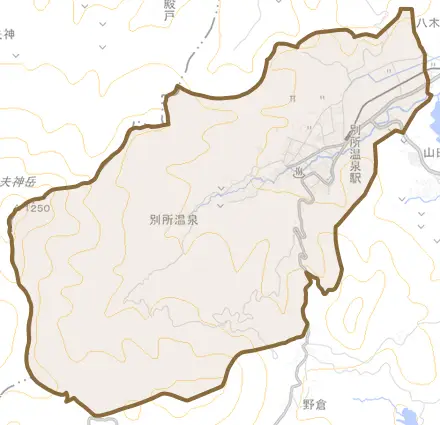 別所温泉とその周辺の地図。町の範囲を重ねている
