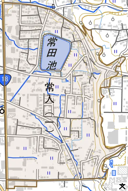 常入とその周辺の地図。町の範囲を重ねている