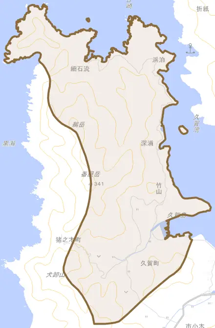 猪之木町とその周辺の地図。町の範囲を重ねている