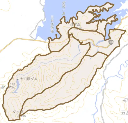 岐宿町川原とその周辺の地図。町の範囲を重ねている