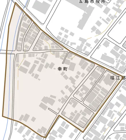 幸町とその周辺の地図。町の範囲を重ねている