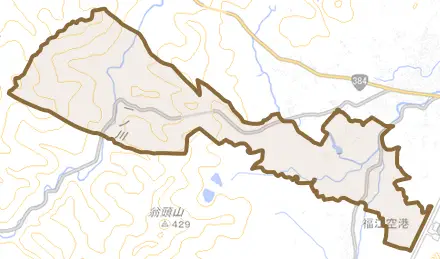 吉田町とその周辺の地図。町の範囲を重ねている