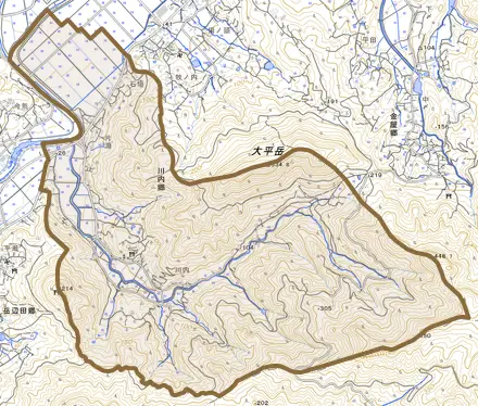 川内郷とその周辺の地図。町の範囲を重ねている