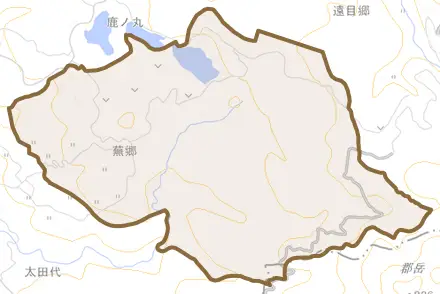 蕪郷とその周辺の地図。町の範囲を重ねている