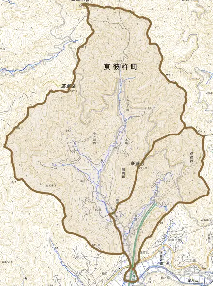 川内郷とその周辺の地図。町の範囲を重ねている