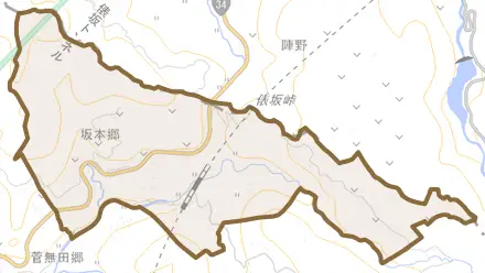 坂本郷とその周辺の地図。町の範囲を重ねている