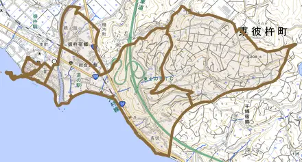 彼杵宿郷とその周辺の地図。町の範囲を重ねている