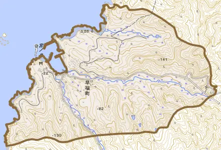 早福町とその周辺の地図。町の範囲を重ねている