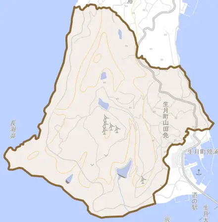 生月町南免とその周辺の地図。町の範囲を重ねている