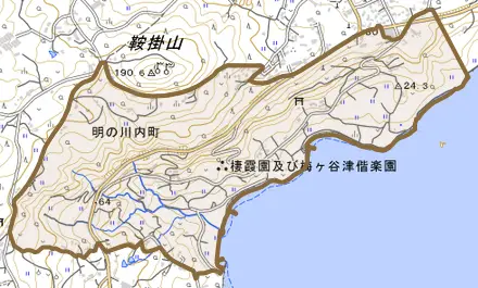 大野町とその周辺の地図。町の範囲を重ねている