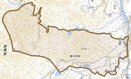 辻町とその周辺の地図。町の範囲を重ねている