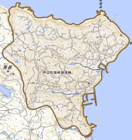 芦辺町箱崎諸津触とその周辺の地図。町の範囲を重ねている