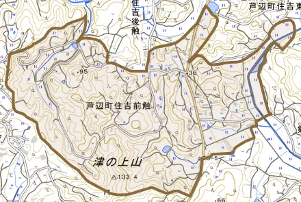 芦辺町住吉前触とその周辺の地図。町の範囲を重ねている