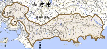 石田町南触とその周辺の地図。町の範囲を重ねている