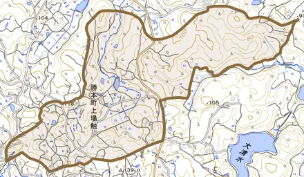 勝本町上場触とその周辺の地図。町の範囲を重ねている