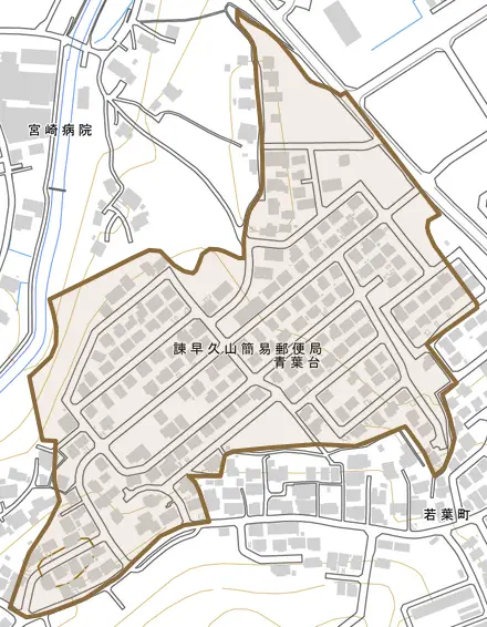 青葉台とその周辺の地図。町の範囲を重ねている