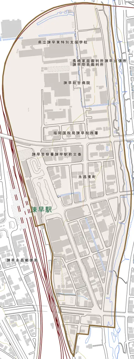 永昌東町とその周辺の地図。町の範囲を重ねている