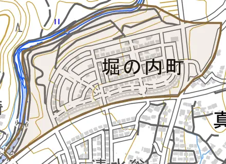 堀の内町とその周辺の地図。町の範囲を重ねている