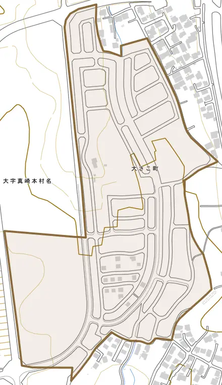 大さこ町とその周辺の地図。町の範囲を重ねている