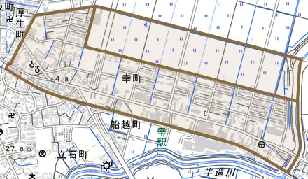 幸町とその周辺の地図。町の範囲を重ねている