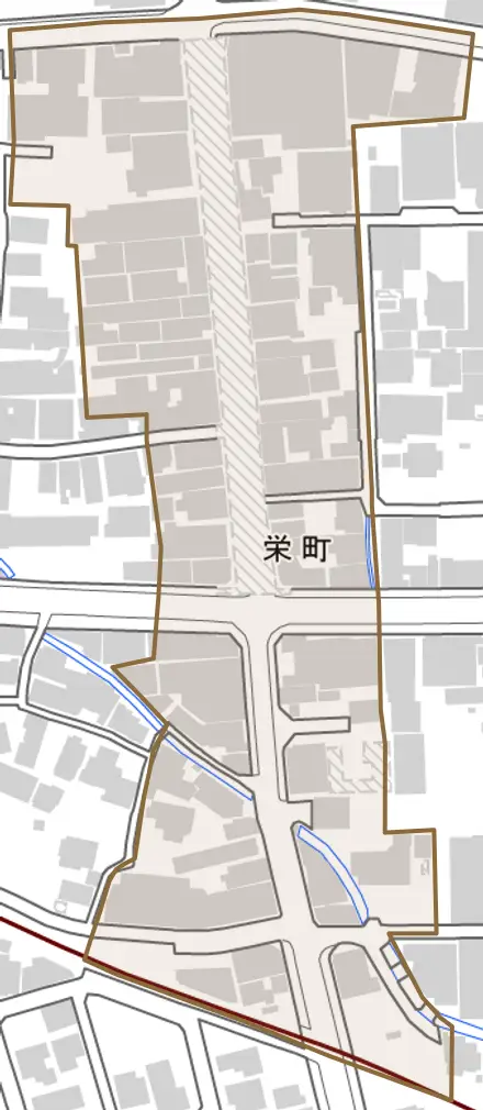 栄町とその周辺の地図。町の範囲を重ねている