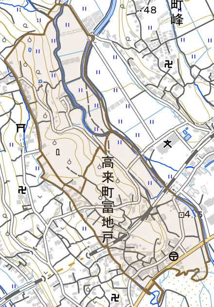 高来町冨地戸とその周辺の地図。町の範囲を重ねている