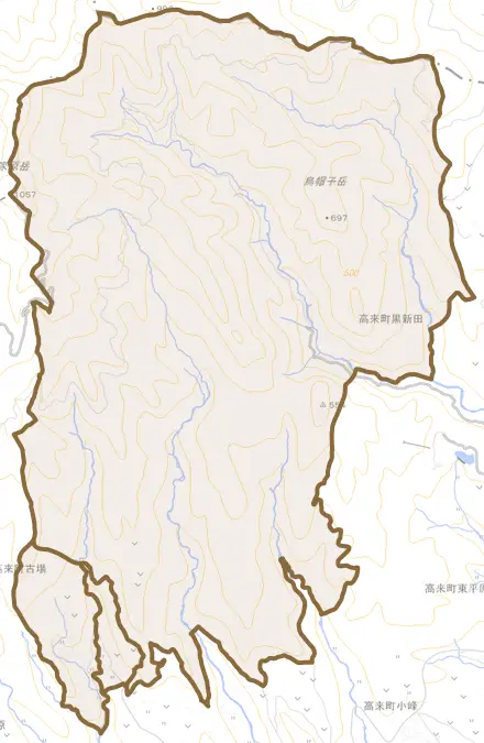高来町古場とその周辺の地図。町の範囲を重ねている