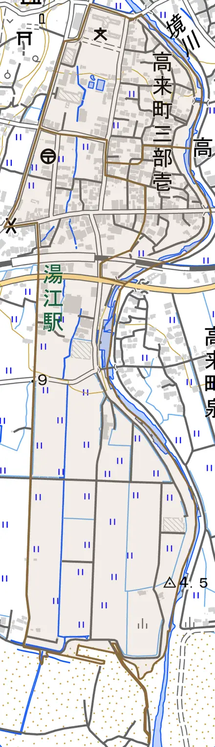 高来町三部壱とその周辺の地図。町の範囲を重ねている