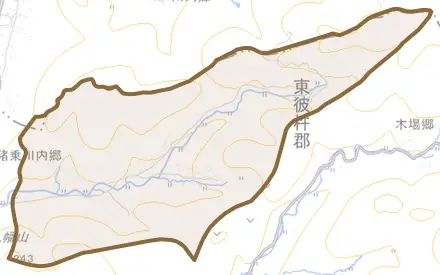 猪乗川内郷とその周辺の地図。町の範囲を重ねている