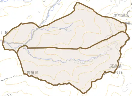岩屋郷とその周辺の地図。町の範囲を重ねている