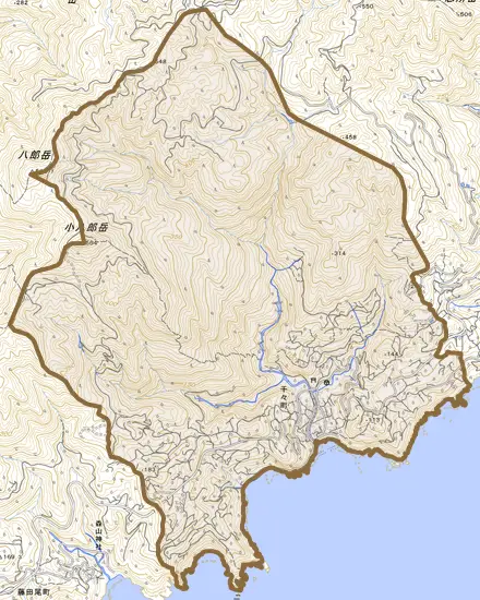 千々町とその周辺の地図。町の範囲を重ねている