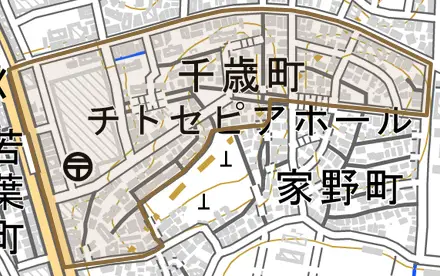 千歳町とその周辺の地図。町の範囲を重ねている