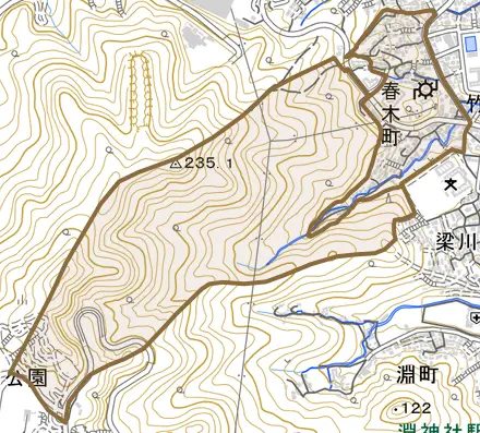 春木町とその周辺の地図。町の範囲を重ねている