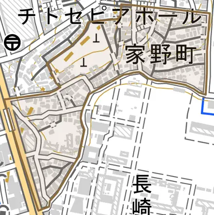 家野町とその周辺の地図。町の範囲を重ねている