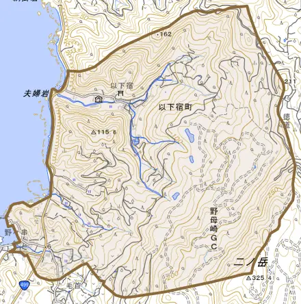 以下宿町とその周辺の地図。町の範囲を重ねている