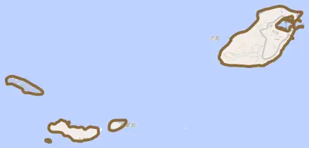 池島町とその周辺の地図。町の範囲を重ねている