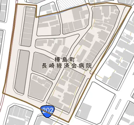 樺島町とその周辺の地図。町の範囲を重ねている