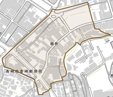 籠町とその周辺の地図。町の範囲を重ねている