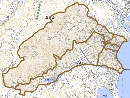 川原町とその周辺の地図。町の範囲を重ねている